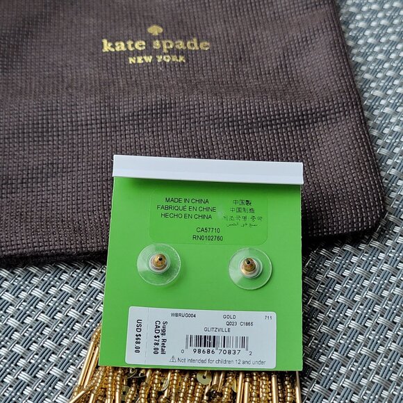 KATE SPADE "Glitzville" Gold Sequin & Beaded Long Tassel Earrings - Picture 6 of 7
